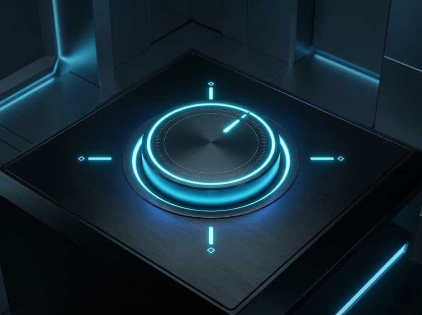 Optimization dial representing consistent AI workflow quality.