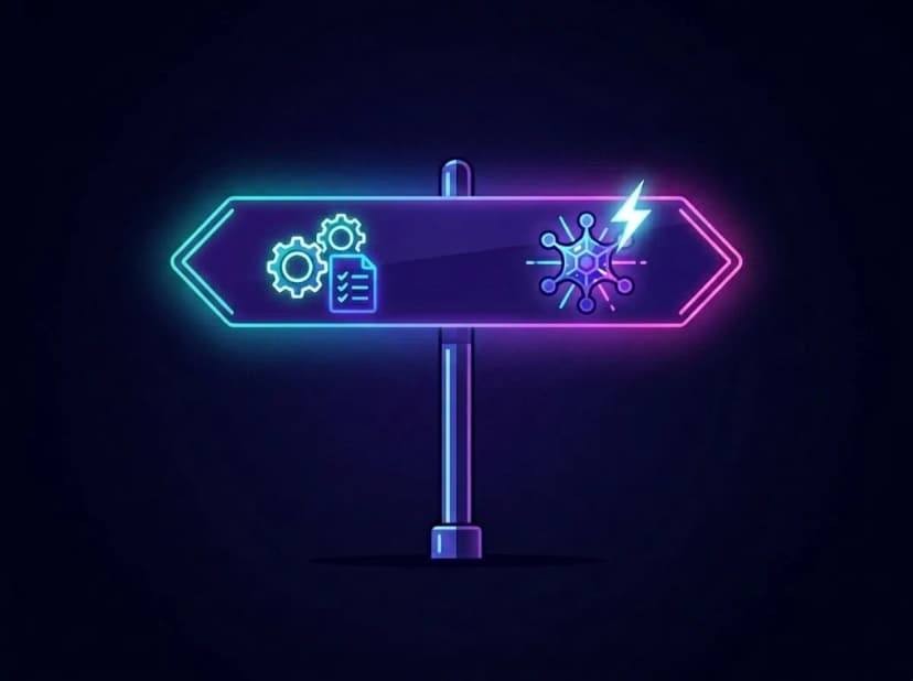 Symbolic transition path from classical delivery to AI-assisted workflows.