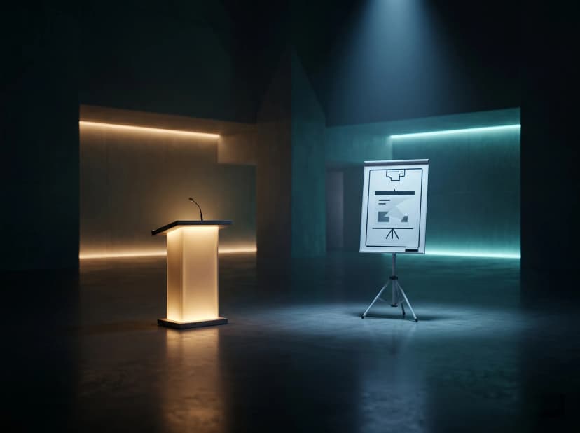 Podium and workshop icon representing on-site training.